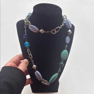 Premier Designs Blue Lagoon Silver tone glass beads adjustable necklace